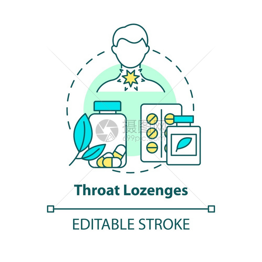 ThroatLozenges概念图标喉咙处理酸概念细线插图咳嗽抑制剂蜂蜜和menthol成分矢量孤立的大纲RGB颜色绘图可编辑中图片