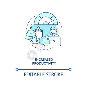提高生产率蓝色概念图标舒适办公室健康司环境生物学理念细线插图矢量孤立大纲RGB彩色绘图可编辑中风插画