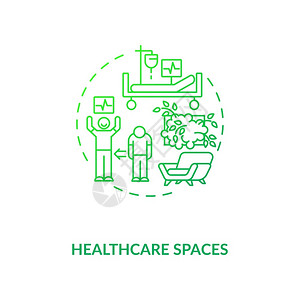 心理空间素材保健空间绿色概念图标医院环境病人愈合绿化促进心理健康生物学理念细线插图病媒孤立大纲RGB颜色图画保健空间绿色概念图标插画