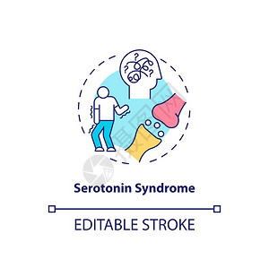 走路图标Serotonin综合征概念图标抗抑郁药副效应概念细线插图Shivering腹泻潜在致命矢量孤立大纲RGB颜色绘图可编辑中风Se插画