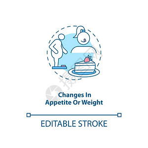 神经性食欲和体重概念图标的变化SAD症状表达式概念的细线插图饮食行为厌内nervosa肥胖风险矢量孤立的大纲RGB颜色绘图可编辑的中风插画