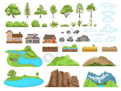 山的设计素材卡通风景元素矢量插画插画