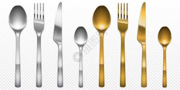 银勺子银餐具和金和插画