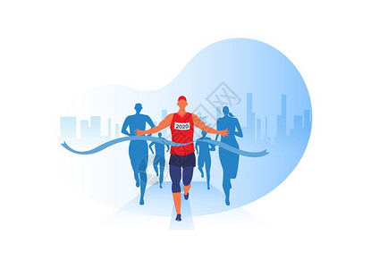 城市距离在马拉松比赛体育事运动团体慢跑城市背景设计矢量上插画
