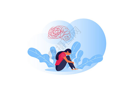 人弯曲妇女患有抑郁症复杂的心理疾病情感概念插画
