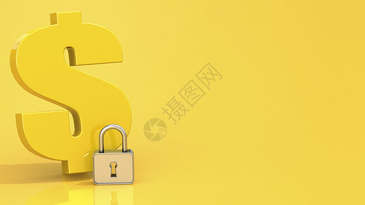 黄色背景上挂锁的美元符号3D翻譯图片