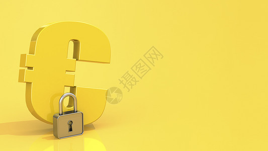 欧元符号黄色背景上挂锁3D翻譯图片
