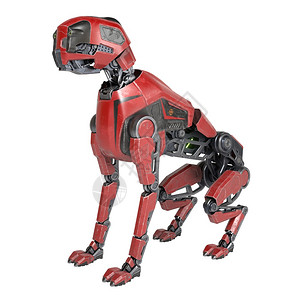 红色机器人狗坐着孤立在白色背景上3D插图孤立在白色背景上背景