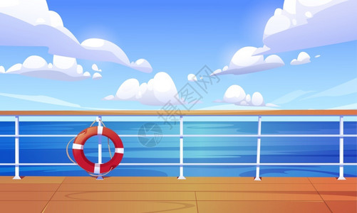 游船码头通道游船甲板海景蓝色天矢量插图插画