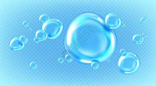 透明泡泡蓝色在透明背景下的泡泡插画