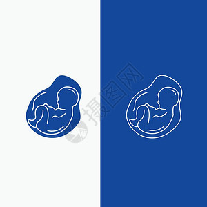 体验胶囊banner婴儿怀孕产科胎儿线和蓝色垂直Banner蓝色的Glyph网络按钮用于UI和UX网站或移动应用网站或移动应用插画