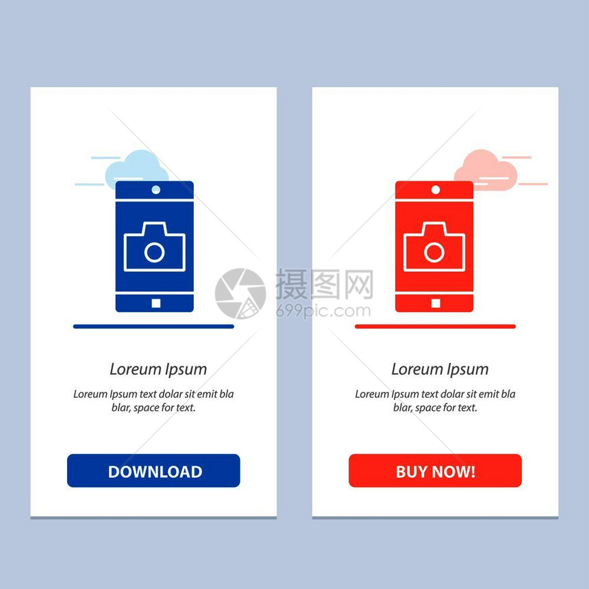 应用程序移动应用程序相机蓝色和红下载购买图片