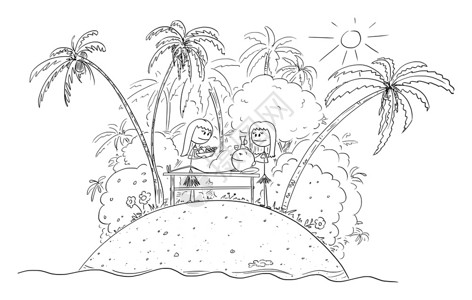 克利尔沃特海滩矢量卡通热带岛屿度假插图插画