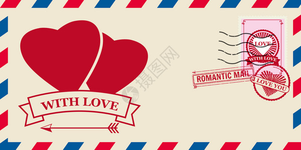 邮票信封爱之心情人节的邮袋戳爱之心的邮袋戳插画