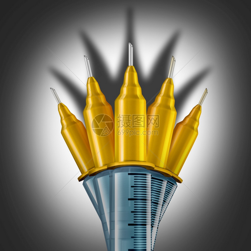 最佳医疗概念和赢得保健或优胜者和医学之王是一组三维制金冠形的注射式医疗设备图片