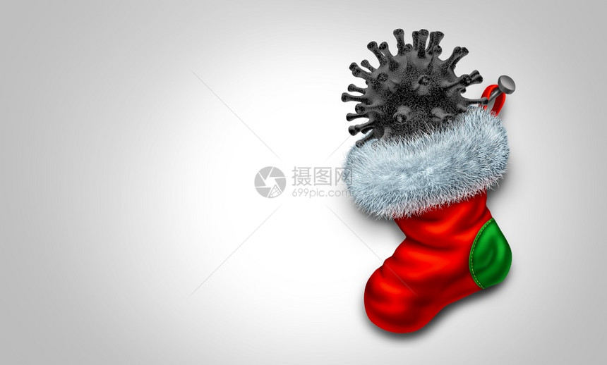 塑造了节日树苗概念中的煤块和冬季寒流感作为圣诞节冠状或3D插图要素的共生19大流行图片