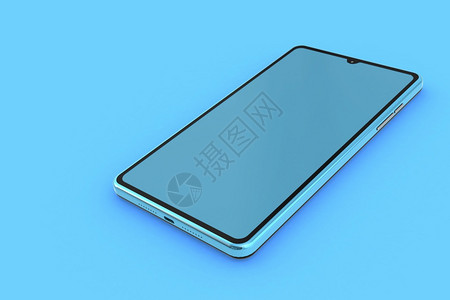 3D蓝色背景的智能电话图片