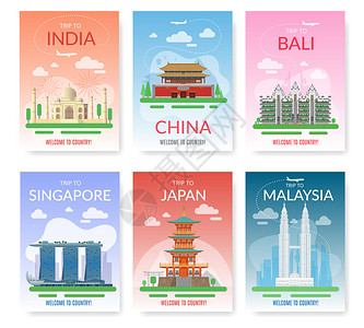 新加坡城市建设亚洲旅行外出游美丽的地标历史城市建筑和旅游漫明信片发现东南旅行国部建筑海报向量卡片外出旅游美丽的地标历史城市建筑旅游远足明信片东插画