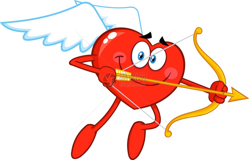 以弓箭和飞行的心脏丘比特卡通字符矢量I说明透背景图片