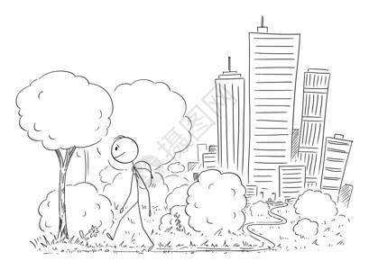 文明城市卡通矢量卡通插图说明人类因背景和自然旅行而离开大城市和步行矢量卡通说明人类离开大城市或文明和自然旅行步的矢量卡通说明插画
