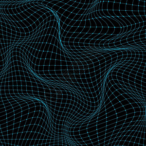 波浪卷3D科技概念蓝色网格卷状波背景和纹理矢量插图插画