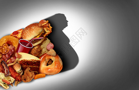 肥胖和不健康的生活方式或吃脂肪食品的概念如快餐和不良营养作为饮食的肥胖象征和超重控制加上3D插图要素背景图片