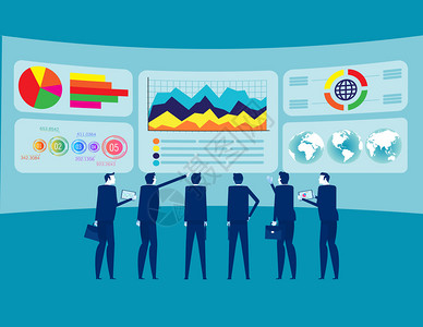 审议团队工作和数据分析概念商业划界矢量说明大数据和股票市场插画