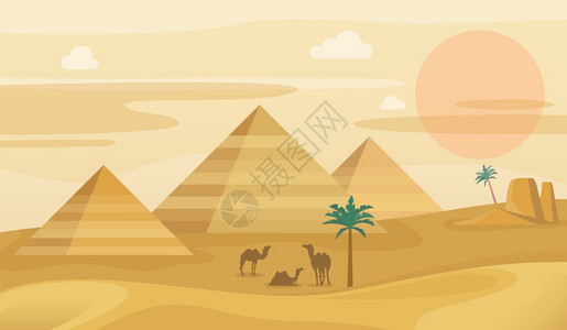 骆驼金字塔埃及沙漠地貌金字塔矢量插画插画