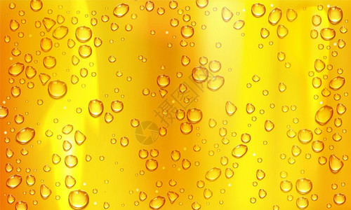 气泡啤酒黄色背景的水滴插画