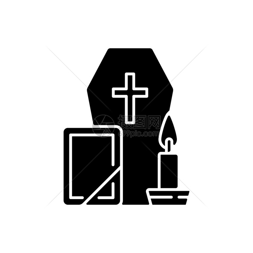 丧葬黑色淋巴图标亲属的棺材宗教仪式纪念宗教白色空间的西尔胡埃符号矢量孤立图丧葬黑色胶片图标图片