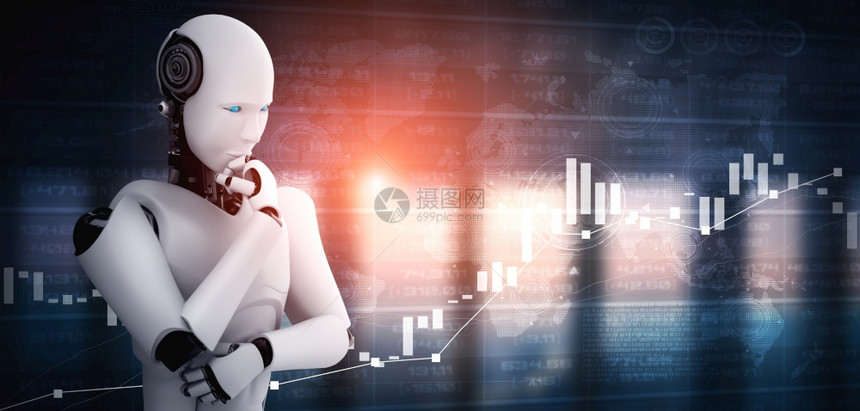 使用人工智能和机器学习过程分析股票市场交易3D插图考虑人工智能机器分析股票市场交易图片
