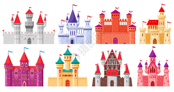卡通中世纪城堡童话中世纪城堡历史上的皇家城堡古老的垒城卡通矢量插图带有哥特建筑的古老城堡中世纪古老的垒卡通矢量插图古老的卡通矢量插画