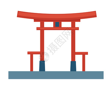 红色布丁位于或日本的亚洲寺庙孤立地建造木头在东方为布丁或旅游者目的地或标建造筑宗教活动雕刻平式病媒东方建造木材大门或历史寺庙插画