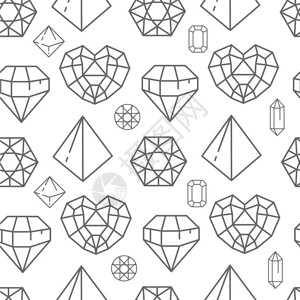 珠宝加工无色岩石有侧面三角形和心脏几何状玻璃珠宝装饰物品平式矢量插画