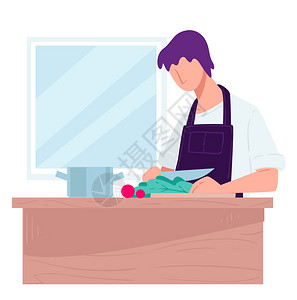 男格切割蔬菜用于沙拉家庭烹饪和做饭准备男子为家庭做菜饮食生态健康营养的有机成分平式病媒在家里做人男在厨房做饭图片