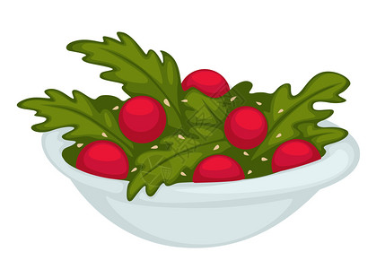 芝麻菜沙拉樱桃西红柿蔬菜沙拉矢量插画插画