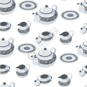 古典餐具用装饰品设计的餐具装饰品无缝的茶壶图案盖子碟杯和盘特殊场合的古典厨房餐具甜点节日矢量的陶器背景图片