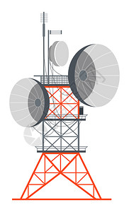 矢量卫星接收器配有电缆站或广播和蜂窝通信系统的电站或广播和蜂窝通信系统装有雷达和发射机的信号接收器城市基础设施高压天线卫星矢量带有电线的塔站或插画