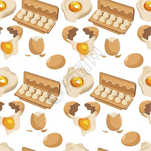 鸡蛋生产鸡蛋无缝图案矢量卡通背景插画