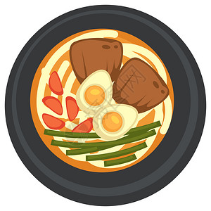 培根芦笋传统的英语早餐在煎锅上供应鸡蛋面包和培根海藻或草在盘子上供应孤立的餐馆或煮饭家制的美味菜平式病媒煎鸡蛋和熏肉的英语早餐煎鸡蛋和锅插画