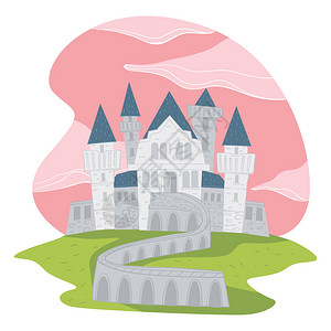 奥塔山谷中世纪建筑童话城堡插画