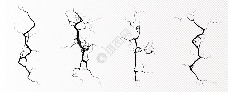 白漆裂纹地面裂缝表从震中断裂以透明背景隔开矢量现实的地面裂缝灾害或干旱的裂缝黑色断的顶部视图地面裂隙表的断裂插画