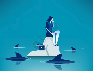 冰感防晒被鲨鱼包围的海上妇女插画
