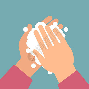 洗手用泡沫防止和细菌抗肥皂个人日常卫生保护皮肤器官理病媒简单平板式的方漫画插图洗手用泡沫防止和细菌保护皮肤理病媒的简单方图背景图片