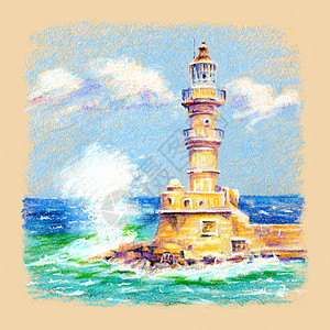 希腊克里特州Chania旧港的灯塔草图希腊克里特州Chania图片