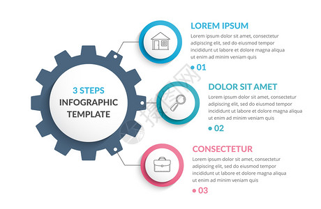 三个齿轮带有三个元素步骤或选项矢量eps10插图的配有三个元素矢量插图的挂模板插画