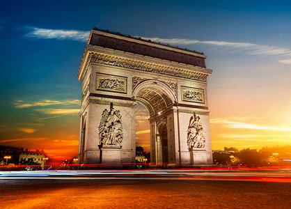 巴黎Triumph的拱门在阳光明日的黎长期接触图片