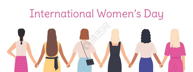 国际妇女日人物举起手来站脚女不同群体姐妹权力矢量概念展示女权力团结不同姐妹关系女人物举起手来不同群体妇女日不同群体妇女背景图片