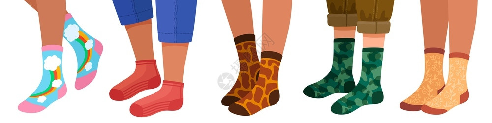 男脚穿袜子的双腿男女双腿配有型式和纹理的时装袜子有的暖袜子矢量板女鞋装有时的女鞋有袜子的男腿装有袜子的双腿装有时和纹理的男女双腿装有插画