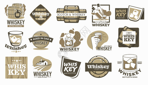 波旁威士忌威士忌卡通矢量图标插画